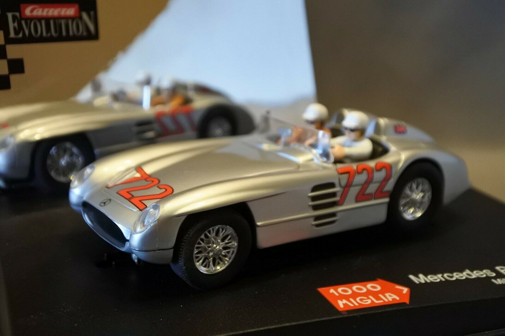 Slotcars66 Mercades 300SLR #722 Silver Mille Migla 1955 1/32nd Scale Slot Car By Carrera - 